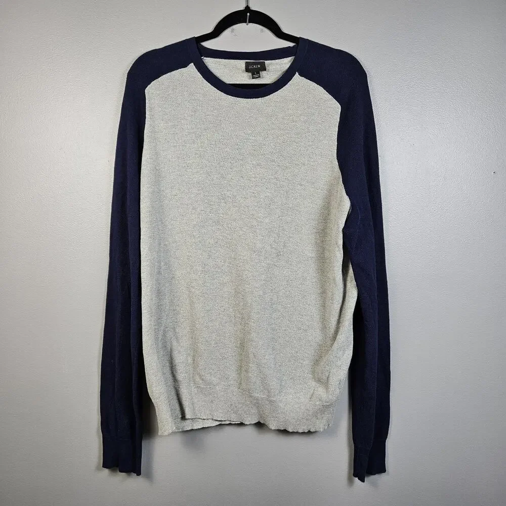J.Crew Men’s Cotton Cashmere Piqué‎ Raglan Baseball Sweater Navy Gray